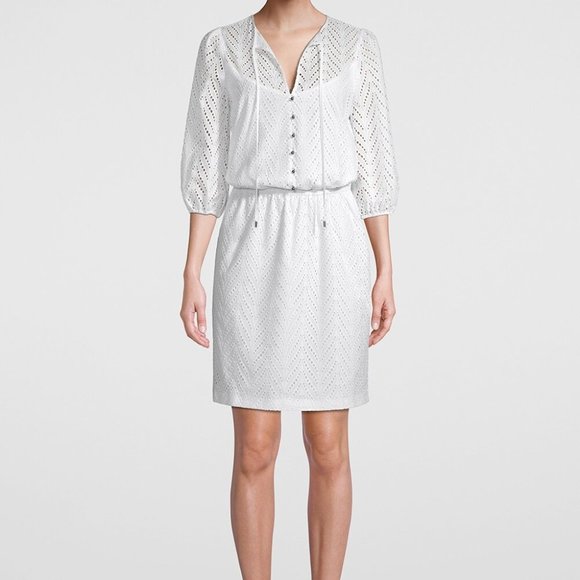 PETITE EYELET BLOUSON DRESS - Picture 1 of 4